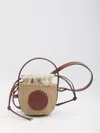 Chloé Horse Medal Basket Leather And Canvas-trimmed Raffia Tote In Brown