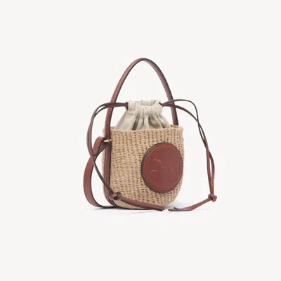 CHLOÉ MINI HORSE MEDAL BASKET BAG IN NATURAL FIBRES BROWN SIZE ONESIZE 100% PAPER YARN, CALF-SKIN LEATHER