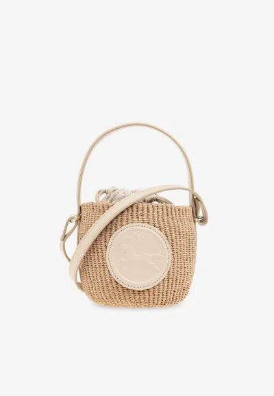 CHLOÉ MINI HORSE MEDAL RAFFIA BUCKET BAG