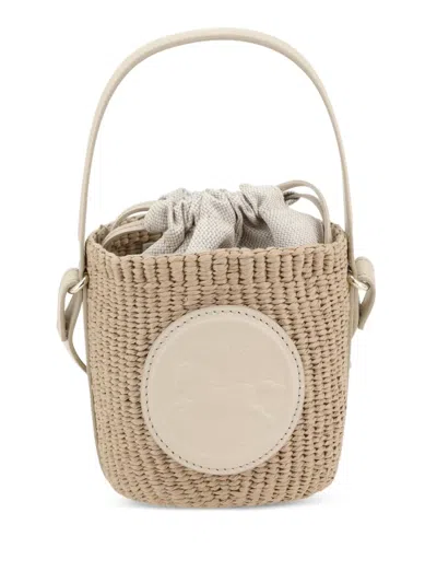 Chloé Mini Horse Medal Woven Bucket Bag In Neutral