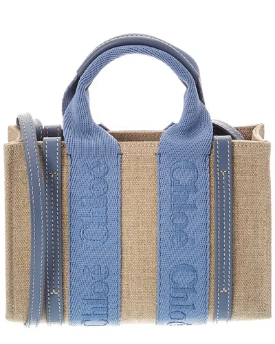 Chloé Mini Leather & Linen Shoulder Bag In Brown