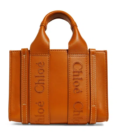 Chloé Mini Leather Woody Tote Bag In Brown