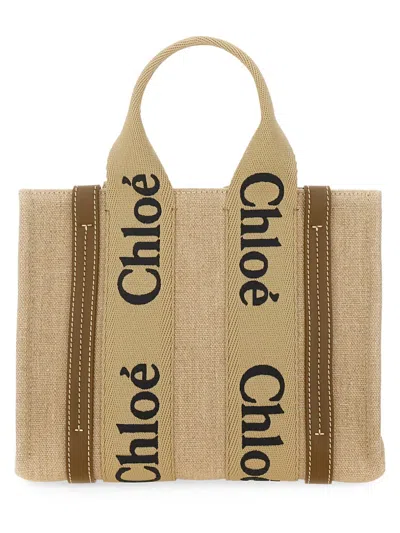 Chloé Mini Linen And Leather Tote Handbag In Tan