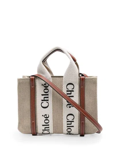 Chloé Chloè Mini Linen Shoulder Bag With Two Handles In White