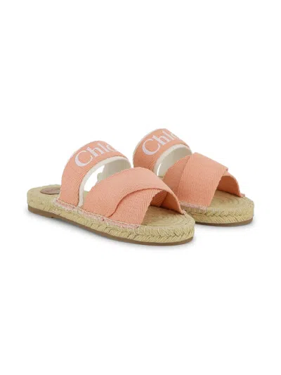 Chloé Mini Logo Sandals With Over Strap And Espadrille Sole In Pink