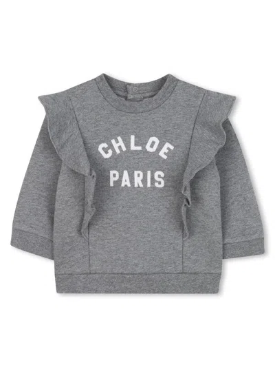 Chloé Mini Logo Sweatshirt For Girls In Gray