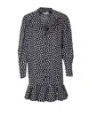Chloé Dots-print Silk Jacquard Capelet Long-sleeve Mini Dress In Black