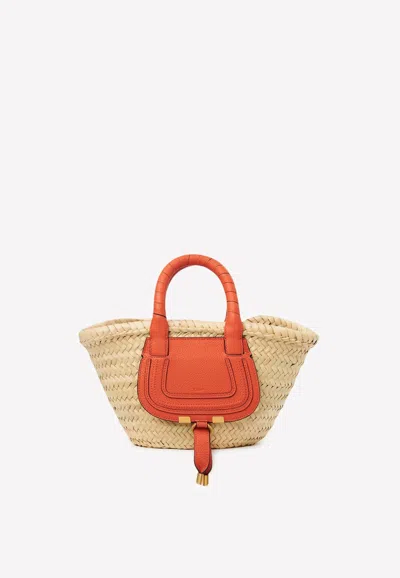 Chloé Mini Marcie Basket Tote Bag In Orange