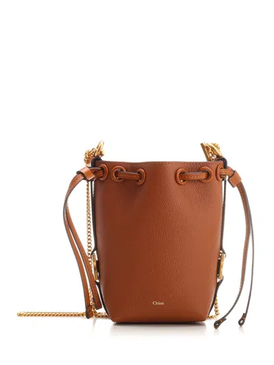 Chloé Mini Marcie Bucket Bag In Leather Brown