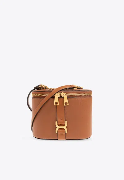 Chloé Mini Marcie Grained Leather Shoulder Bag In Brown