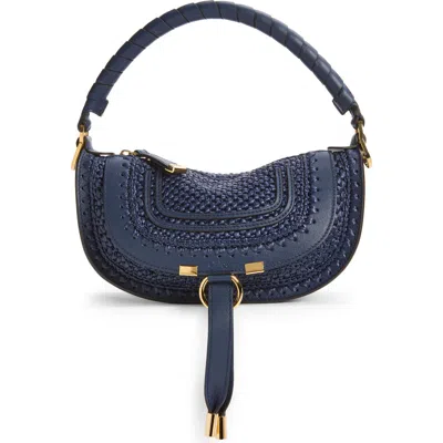 Chloé Mini Marcie Raffia Effect Shoulder Bag In Blue