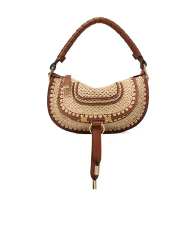 Chloé Mini Marcie Shoulder Bag In Raffia-effect In Brown