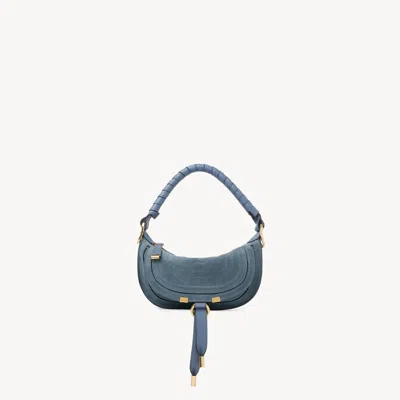 Chloé Mini Marcie Shoulder Bag In Suede Leather In Blue