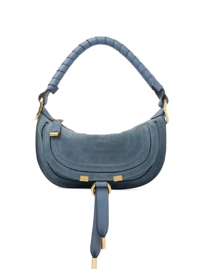 Chloé Mini Marcie Suede Shoulder Bag In Blue