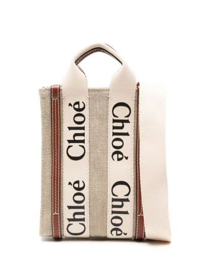 Chloé Mini Woody North South Tote Bag In Neutrals