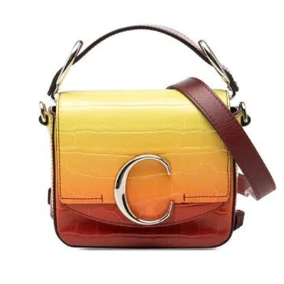 Pre-owned Chloé Mini Ombre Croc Embossed Calf Leather C Satchel In Yellow