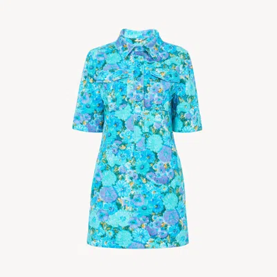 Chloé Floral-patch Polo-collar Mini Cotton Dress In Blue