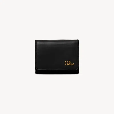 CHLOÉ MINI CHLOÉ ICONIC TRI-FOLD IN SHINY LEATHER BLACK SIZE ONESIZE 100% CALF-SKIN LEATHER