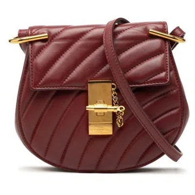 Pre-owned Chloé Mini Quilted Leather Drew Bijou Satchel In Burgundy