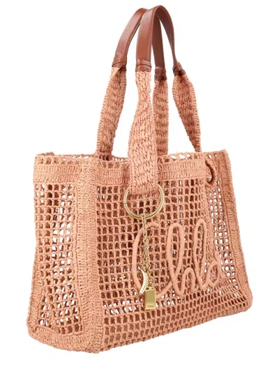 Chloé Mini Raffia Palm Handbag In Pink