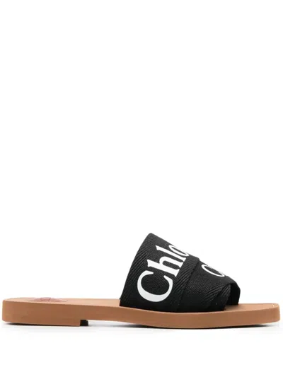 Chloé Chloè Mini Ribbon Sandals With Contrasting Logo In Black