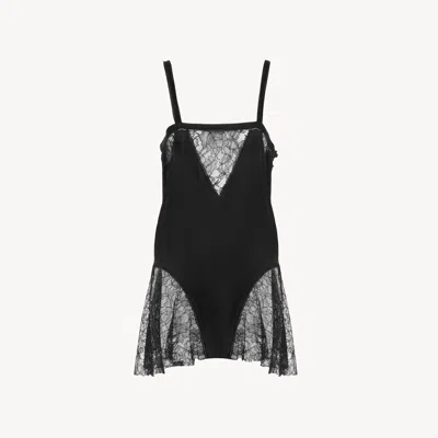Chloé Sleeveless Mini Dress In Silk Charmeuse & Lace In Black