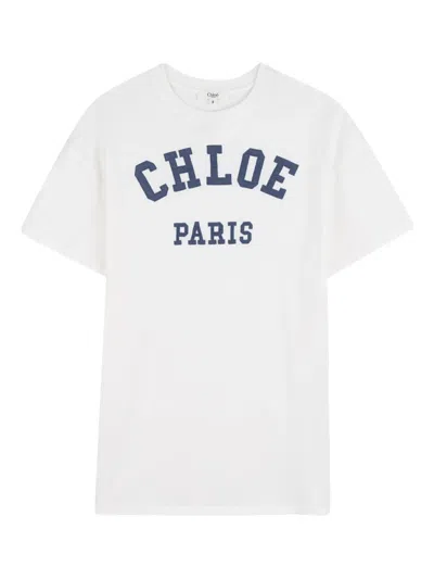 Chloé Kids'  Mini Round Neck Tee With Logo Appliqué For Girls In White