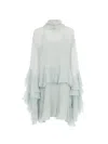 Chloé Mini Ruffled Dress In Silk Mousseline In Gray