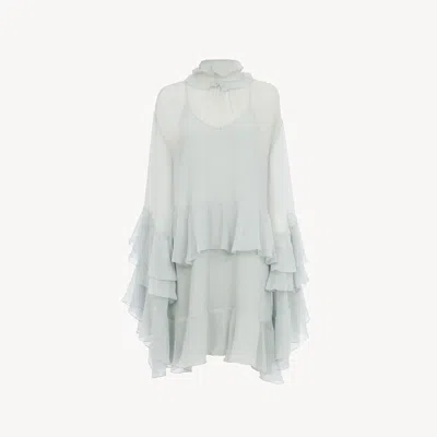 CHLOÉ MINI RUFFLED DRESS IN SILK MOUSSELINE GREEN SIZE 8 100% SILK