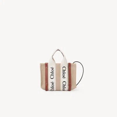 Chloé Mini Sac Cabas Woody En Toile De Lin In Neutral