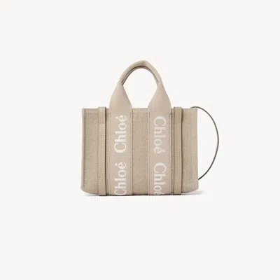 Chloé Mini Sac Cabas Woody En Toile De Lin Femme Brun Taille Onesize 100% Lin In Brown