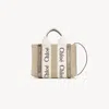 Chloé Mini Sac Cabas Woody En Toile De Lin Femme Gris Taille Onesize 100% Lin, Cuir De Veau In Grey