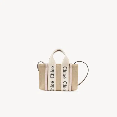 Chloé Mini Sac Cabas Woody En Toile De Lin In Neutral