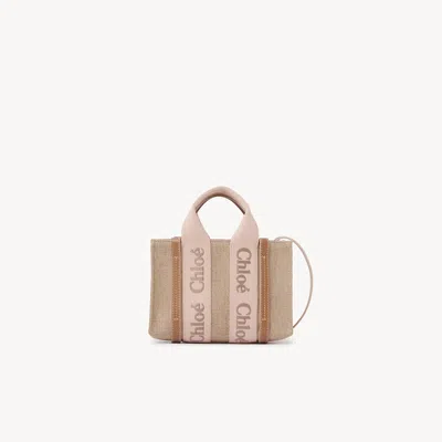 Chloé Mini Sac Cabas Woody En Toile De Lin In Pink
