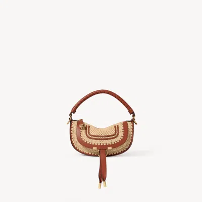 Chloé Mini Sac Porté Épaule Marcie En Textile Effet Raphia In Brown