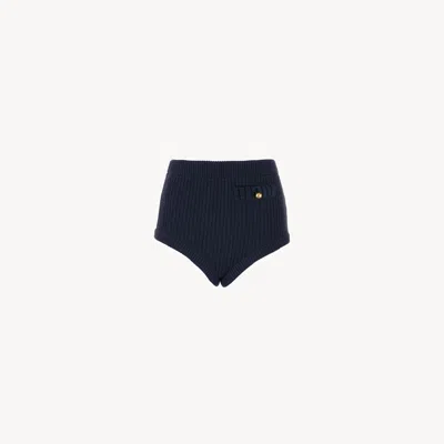 Chloé Mini Short En Maille De Laine Et Cachemire Femme Bleu Taille M 70% Laine, 30% Cachemire In Blue