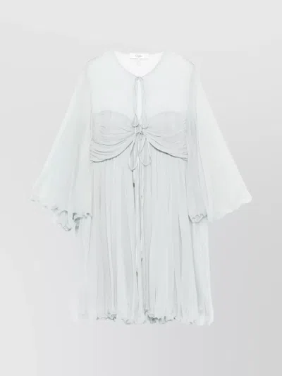 Chloé Mini Silk Dress Ruffled Sleeves In Clear Blue