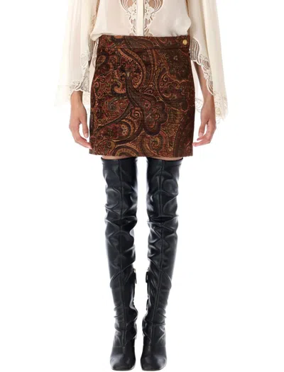 Chloé Mini Skirt Pasley Tapestry In Brown