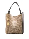 Chloé Spin Embellished Leather-trimmed Shearling Tote In Gray