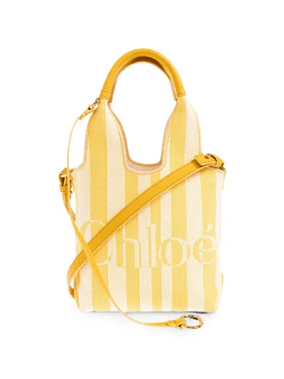 Chloé Mini Striped Tote Bag In White