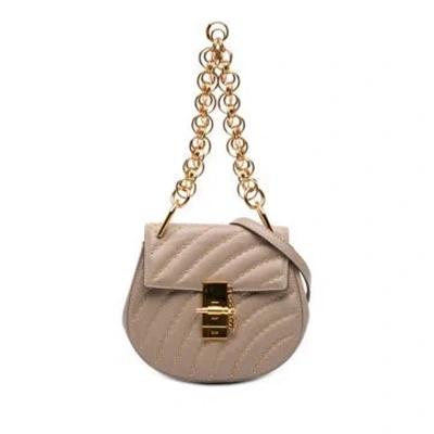 Pre-owned Chloé Mini Studded Calf Leather Drew Bijou Satchel In Brown