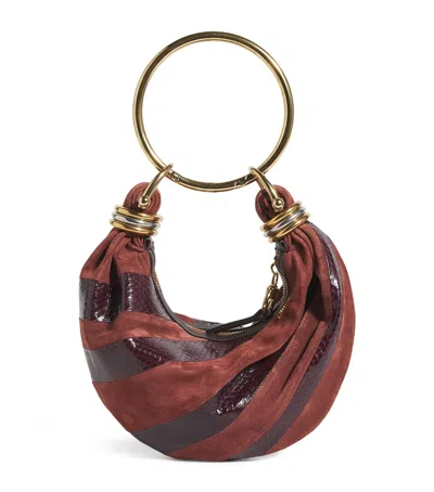 Chloé Mini Suede Snakeskin-effect Bracelet Top-handle Bag In Brown