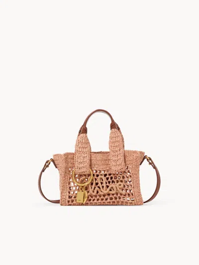 Chloé Mini Sac Cabas East-west Summer Banana En Raphia In Brown