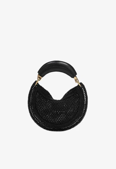 Chloé Mini Summer Banana Hobo Bag In Black Crochet With Leather Details Women