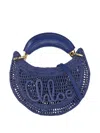 Chloé Mini Summer Banana Logo-embroidered Raffia Crossbody Bag In Blue