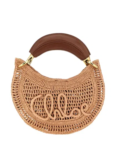 Chloé Mini Summer Banana Raffia Tote Bag In Brown