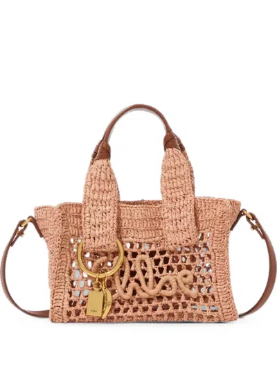 Chloé Mini Summer Banana Woven Logo-patch Tote Bag In Pink