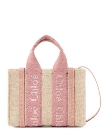 Chloé Mini Tote Bag With Signature Logo - Height 14 Cm, Width 20 Cm In Sand