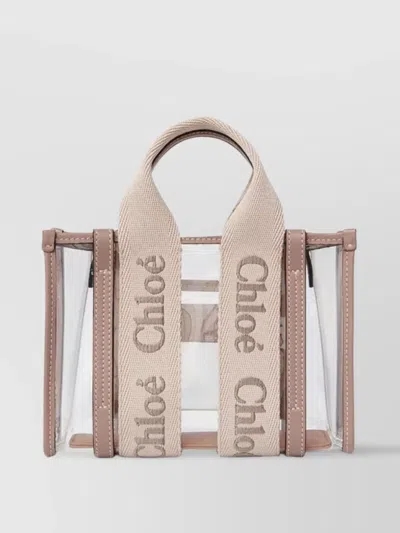 Chloé Mini Transparent Tote Bag With Calfskin Strips In Nude
