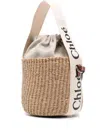 Chloé Woody Small Leather-trimmed Raffia Basket Bag In Brown